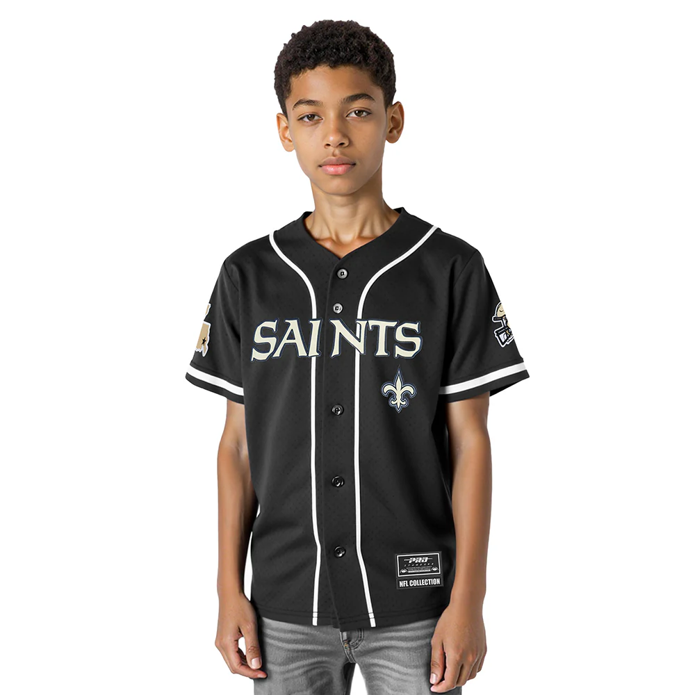 NFL NEW ORLEANS SAINTS CLASSIC BIG BOY'S MESH BUTTON DOWN SHIRT (BLACK)