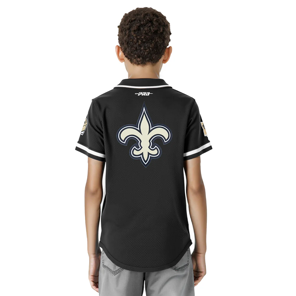 NFL NEW ORLEANS SAINTS CLASSIC BIG BOY'S MESH BUTTON DOWN SHIRT (BLACK) - Image 2