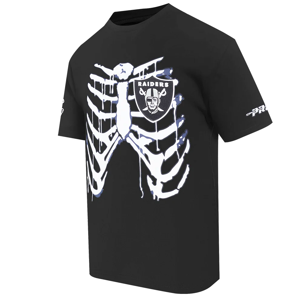 NFL LAS VEGAS RAIDERS RIB CAGE MEN'S COTTON JERSEY DROP SHOULDER TEE (BLACK) - Image 2