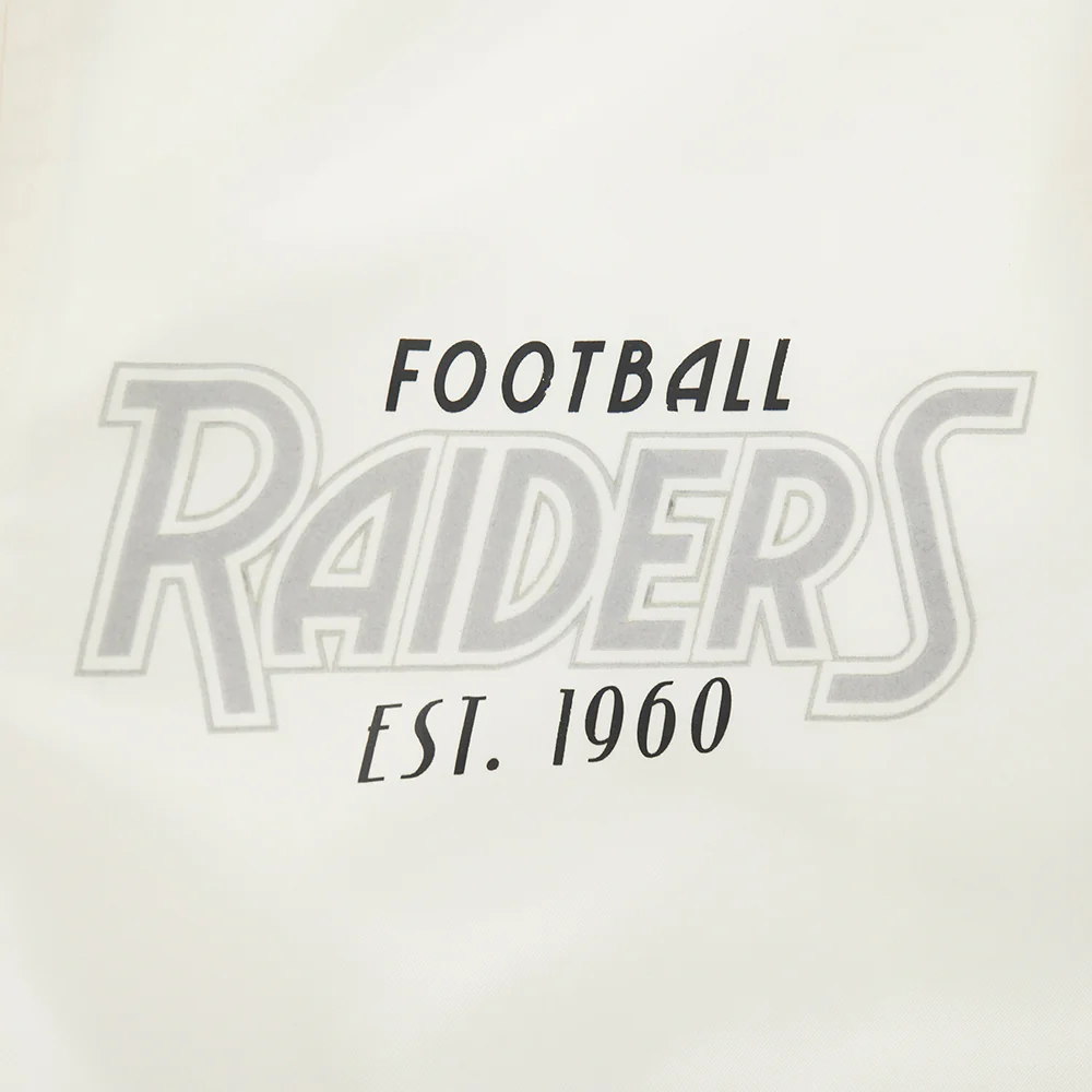 NFL LAS VEGAS RAIDERS PARADISE MEN'S SATIN JACKET (EGGSHELL/ BLACK) - Image 8