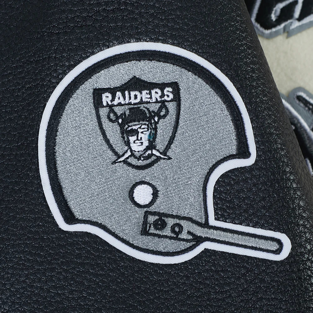 NFL LAS VEGAS RAIDERS RETRO CLASSICS LITTLE BOY'S RIB WOOL VARSITY JACKET (EGGSHELL/ BLACK) - Image 6