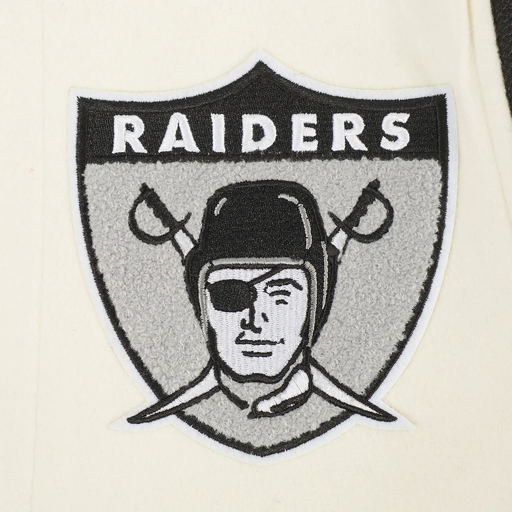 NFL LAS VEGAS RAIDERS RETRO CLASSICS LITTLE BOY'S RIB WOOL VARSITY JACKET (EGGSHELL/ BLACK) - Image 7