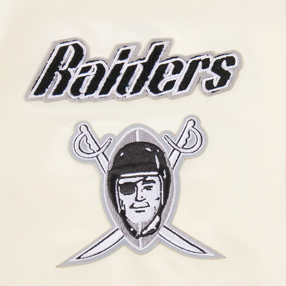 NFL OAKLAND RAIDERS RETRO CLASSIC WOMEN'S RIB SATIN JACKET (EGGSHELL/ BLACK) - Image 6