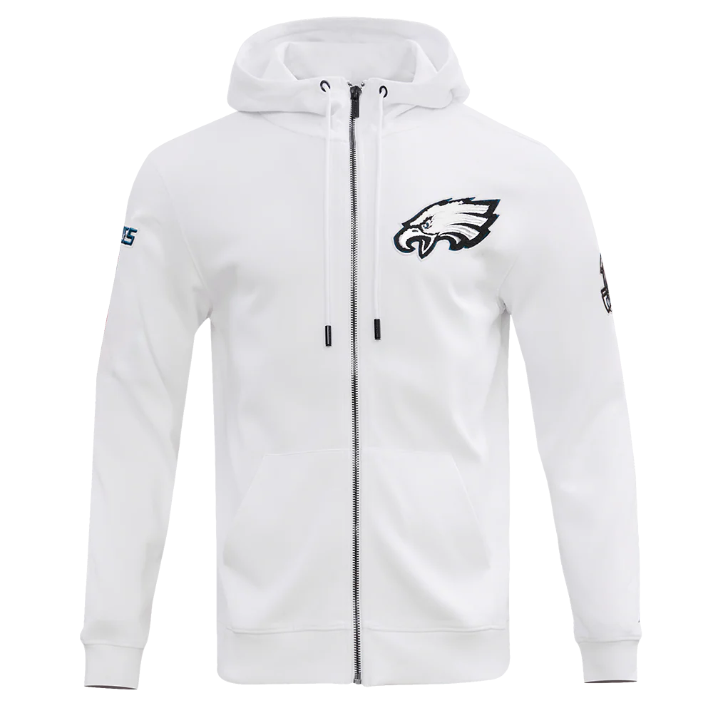 NFL PHILADELPHIA EAGLES CLASSIC CHENILLE MEN'S DOUBLE KNIT  FULL ZIP HOODIE (WHITE)