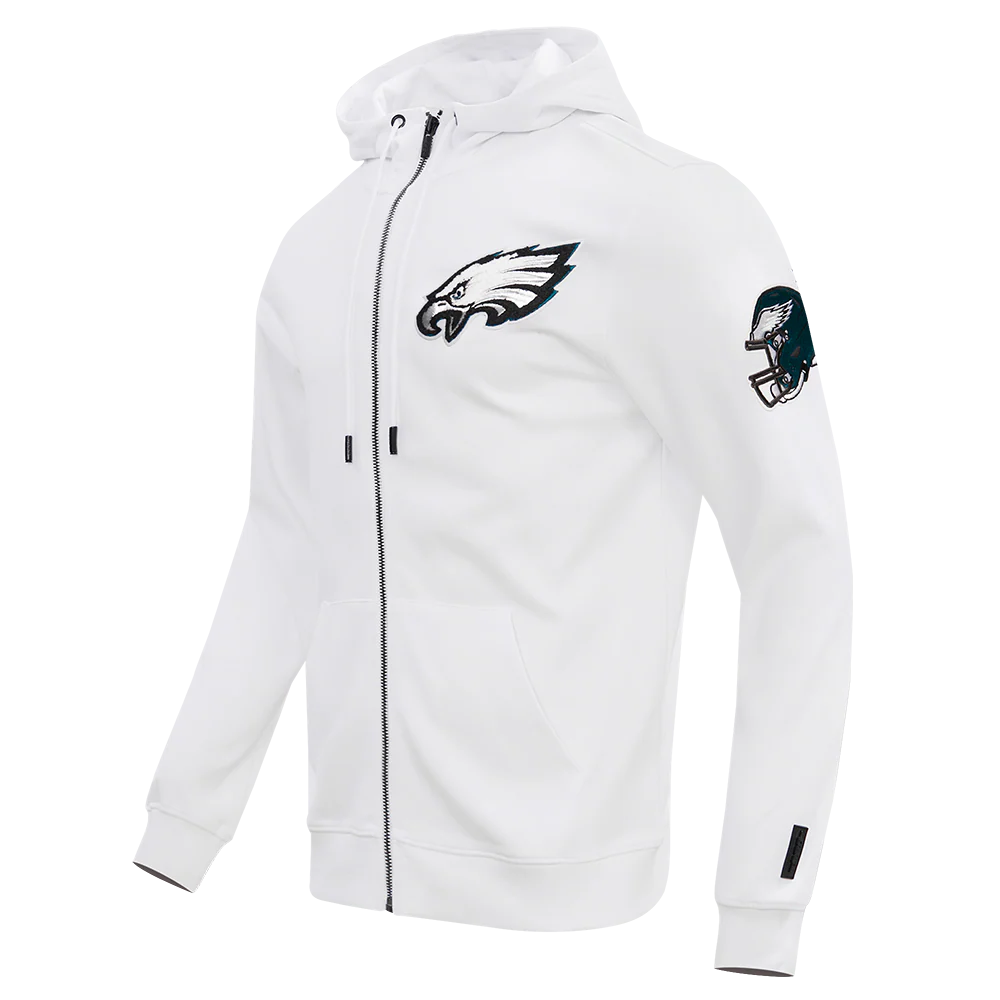 NFL PHILADELPHIA EAGLES CLASSIC CHENILLE MEN'S DOUBLE KNIT  FULL ZIP HOODIE (WHITE) - Image 2