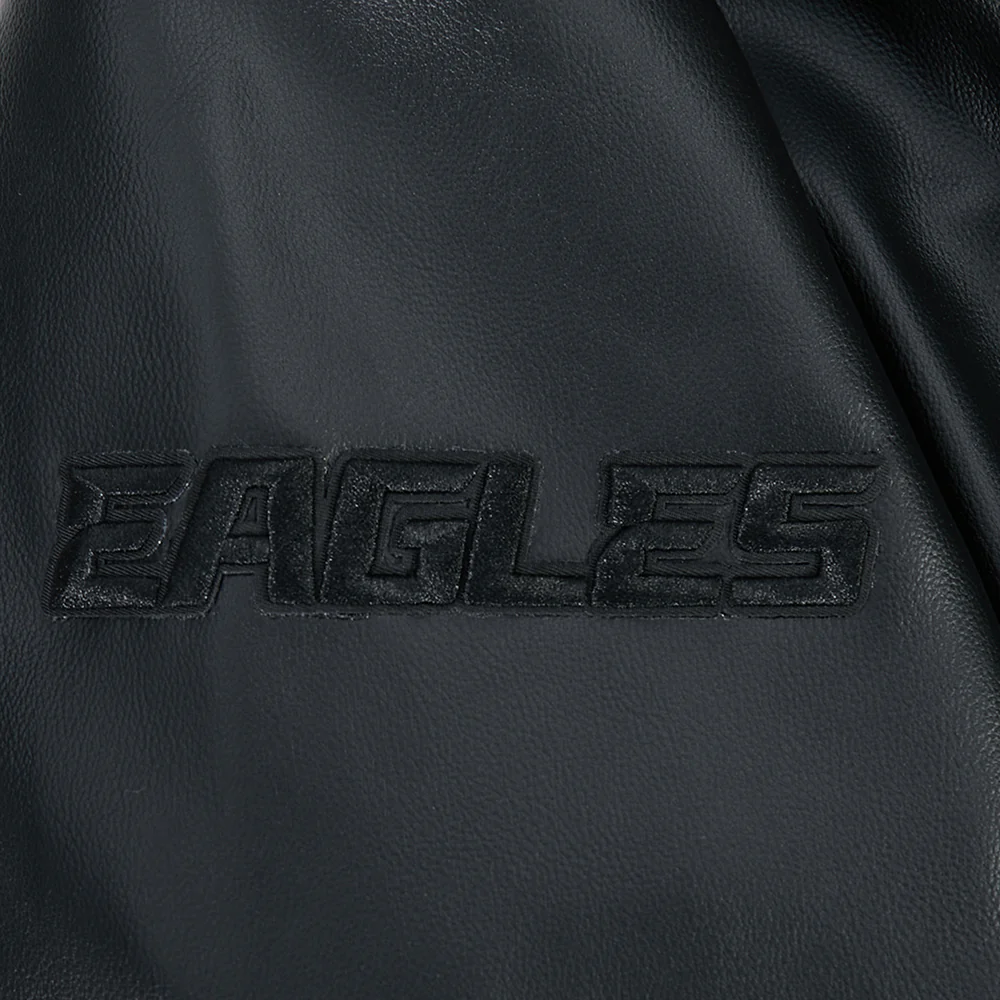 NFL PHILADELPHIA EAGLES BLACKOUT MEN'S LEATHER VARSITY JACKET (JET BLACK) - Image 8