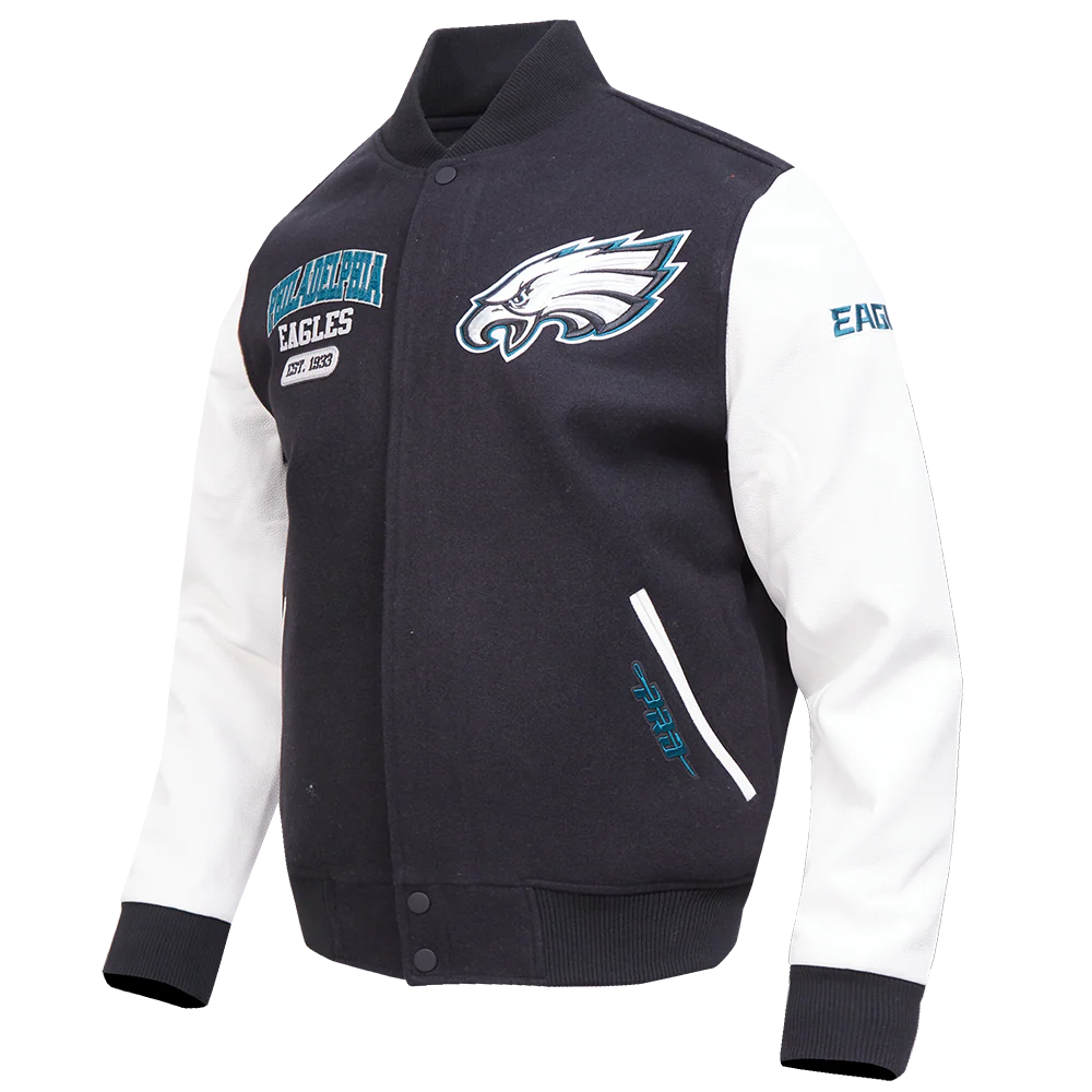 NFL PHILADELPHIA EAGLES CITY ARCH MEN'S WOOL VARSITY JACKET (BLACK/WHITE) - Image 3