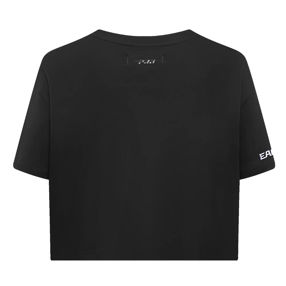 NFL PHILADELPHIA EAGLES SCRIPT TAIL WOMEN'S SINGLE JERSEY BOXY TEE (BLACK) - Image 9