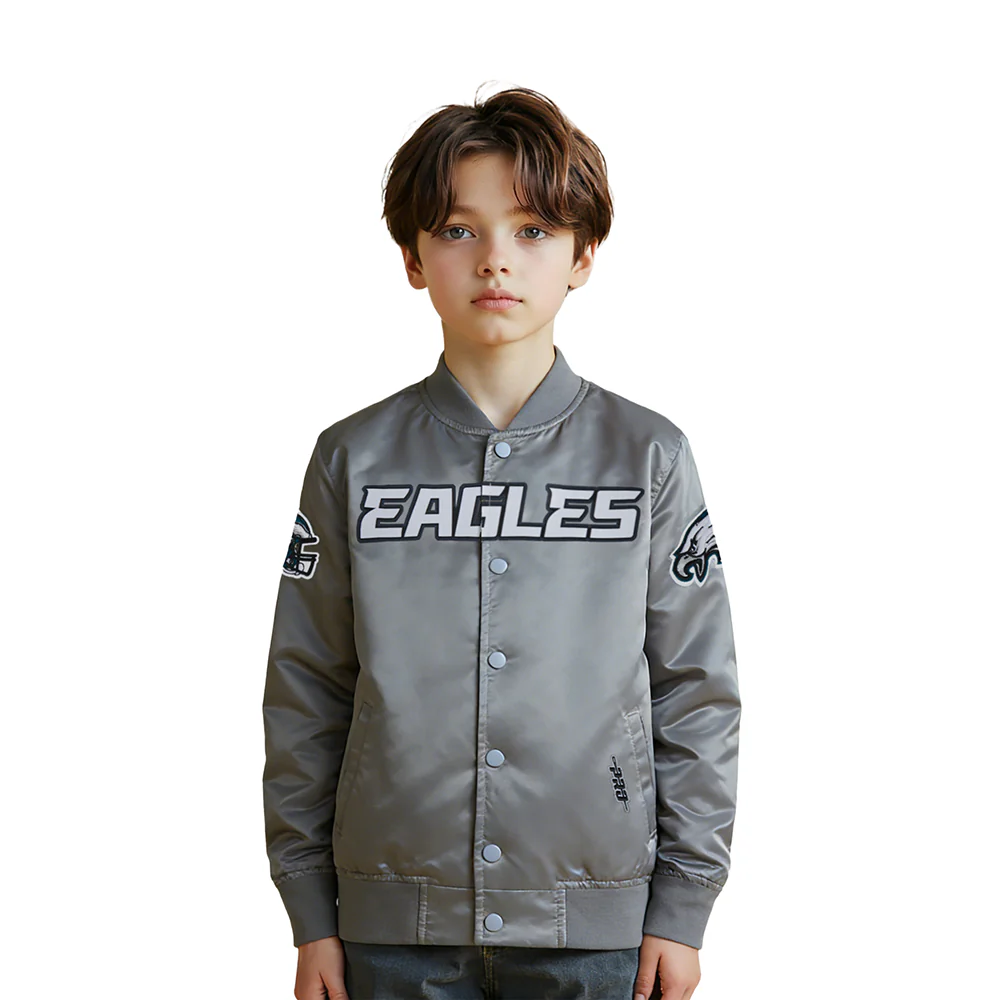NFL PHILADELPHIA EAGLES CLASSIC LITTLE BOY'S SATIN JACKET (GRAY)