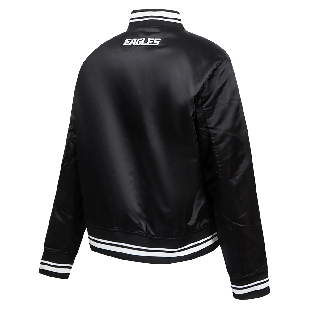 NFL PHILADELPHIA EAGLES SCRIPT TAIL WOMEN'S SATIN JACKET (BLACK) - Image 4