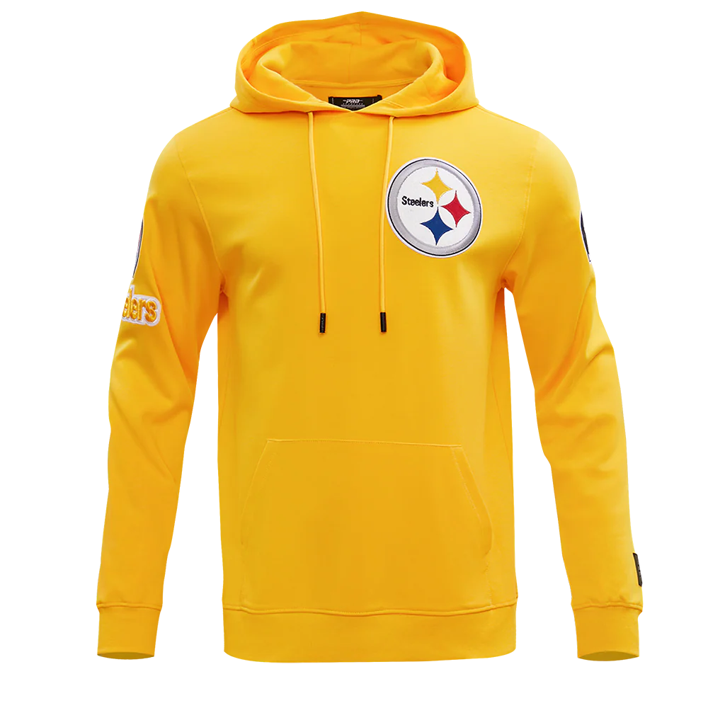 NFL PITTSBURGH STEELERS CLASSIC CHENILLE MEN'S DOUBLE KNIT PULLOVER HOODIE (YELLOW)