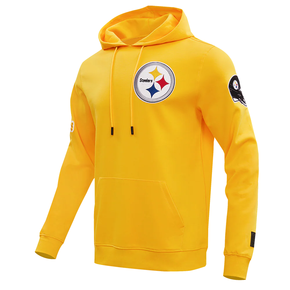 NFL PITTSBURGH STEELERS CLASSIC CHENILLE MEN'S DOUBLE KNIT PULLOVER HOODIE (YELLOW) - Image 2