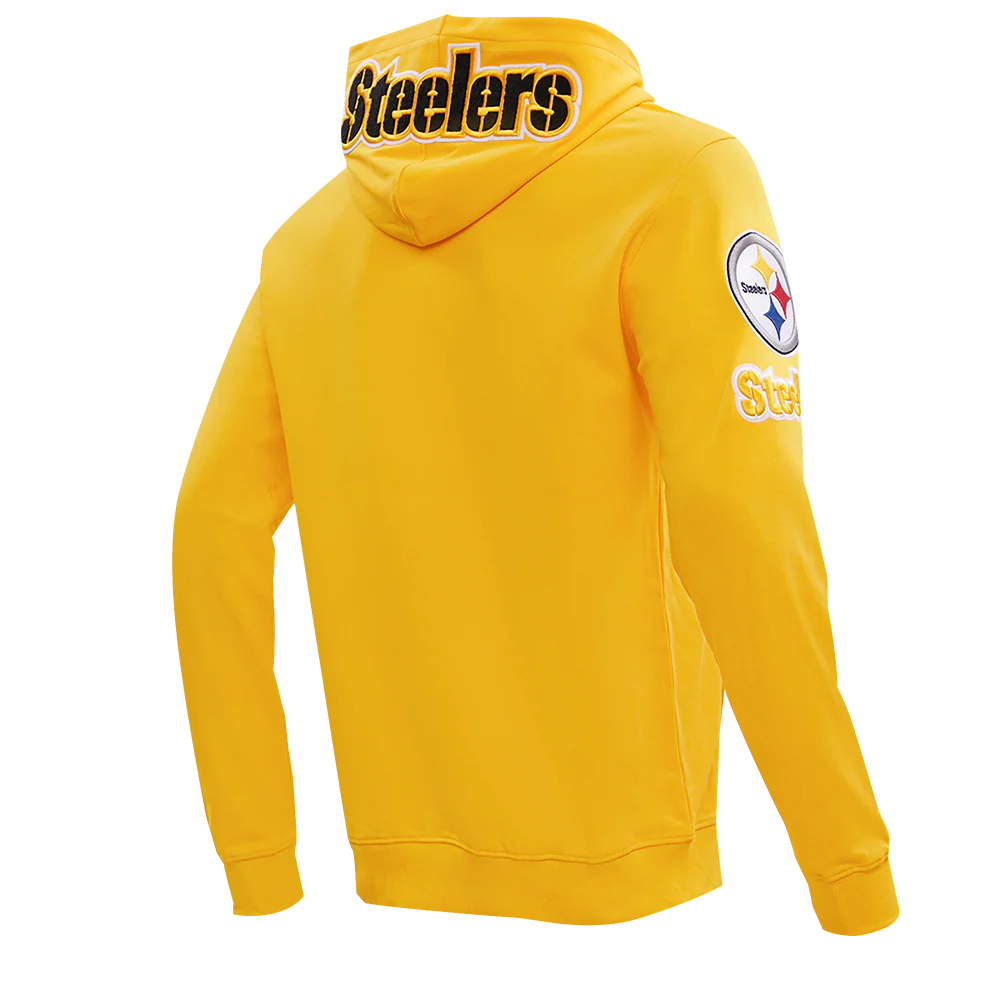 NFL PITTSBURGH STEELERS CLASSIC CHENILLE MEN'S DOUBLE KNIT PULLOVER HOODIE (YELLOW) - Image 4
