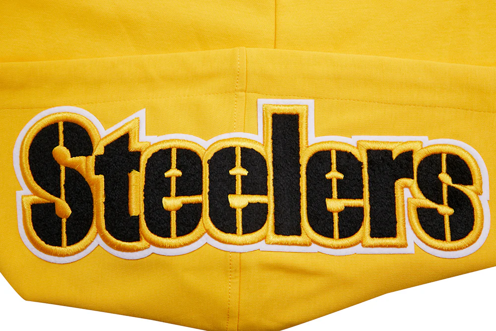NFL PITTSBURGH STEELERS CLASSIC CHENILLE MEN'S DOUBLE KNIT PULLOVER HOODIE (YELLOW) - Image 5