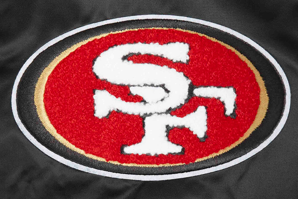 NFL SAN FRANCISCO 49ERS OLD ENGLISH MEN'S RIB SATIN JACKET (BLACK/RED/BLACK) - Image 6