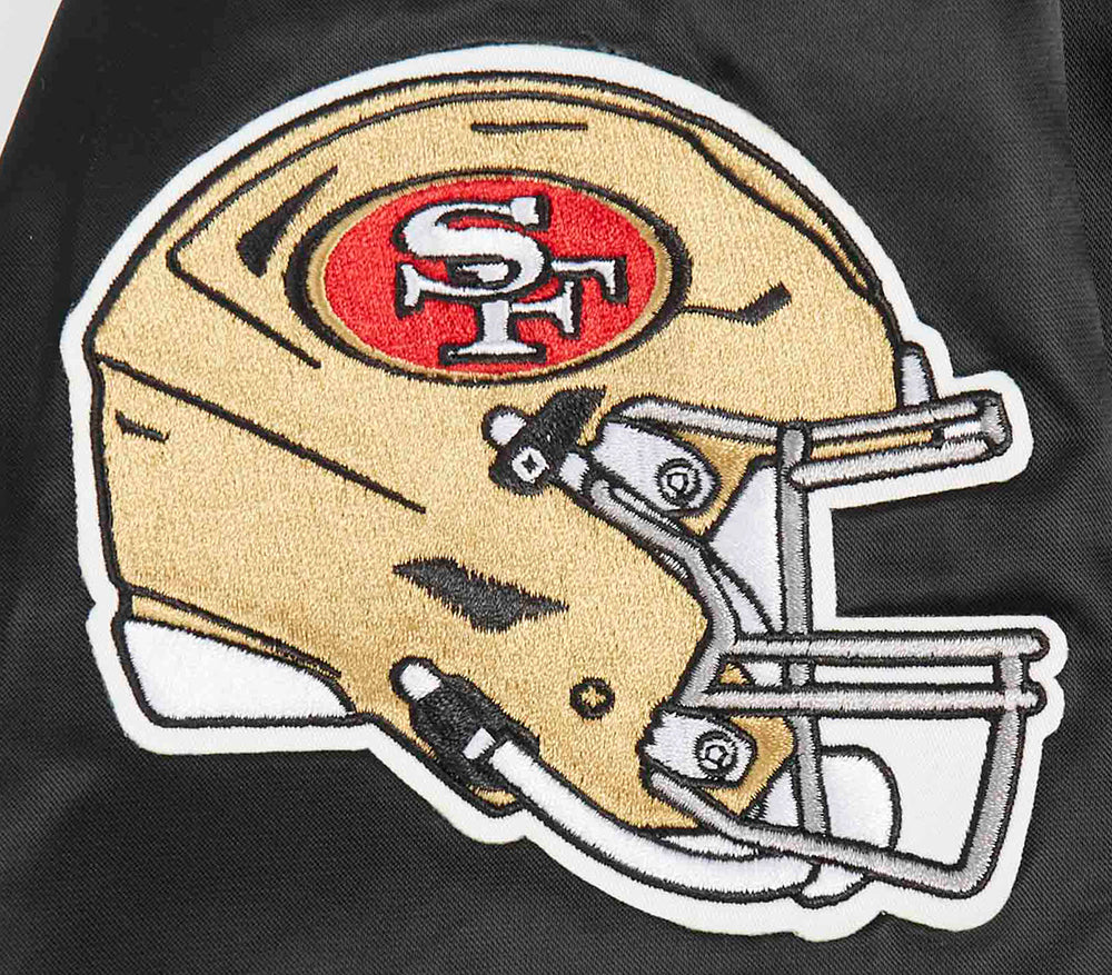 NFL SAN FRANCISCO 49ERS OLD ENGLISH MEN'S RIB SATIN JACKET (BLACK/RED/BLACK) - Image 9