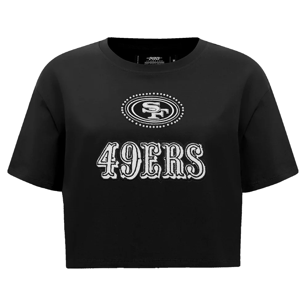 NFL SAN FRANCISCO 49ERS PEARLS WOMEN'S SINGLE JERSEY BOXY TEE (BLACK)