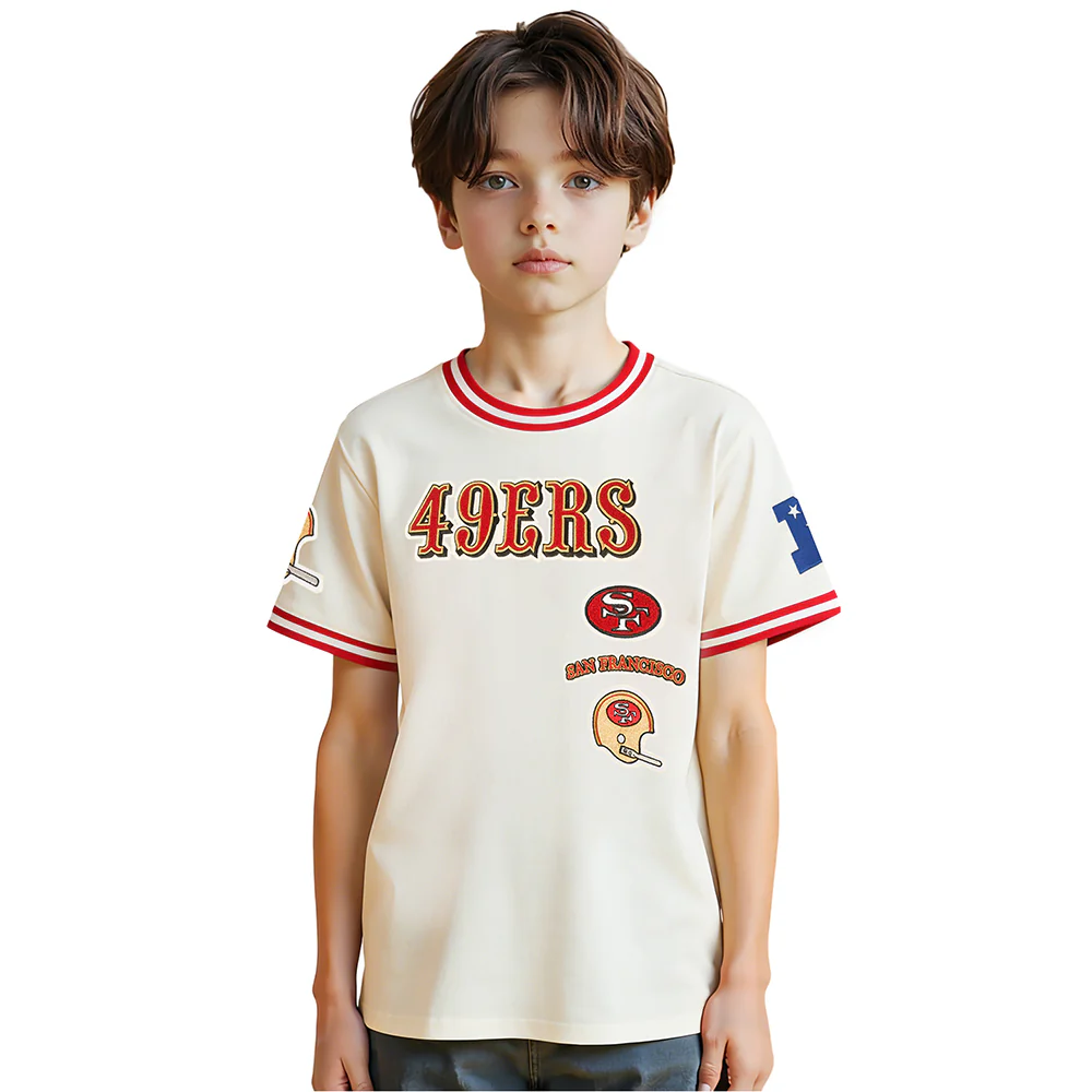 NFL SAN FRANCISCO 49ERS RETRO CLASSIC BIG BOY'S SS STRIPED RIB TEE (EGGSHELL/ RED)