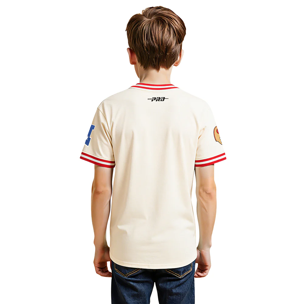 NFL SAN FRANCISCO 49ERS RETRO CLASSIC BIG BOY'S SS STRIPED RIB TEE (EGGSHELL/ RED) - Image 2