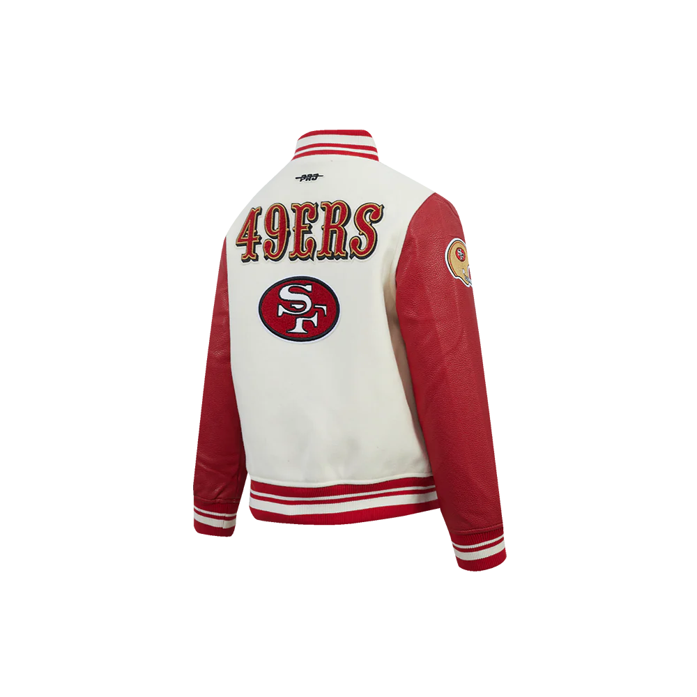 NFL SAN FRANCISCO 49ERS RETRO CLASSICS LITTLE BOY'S RIB WOOL VARSITY JACKE (EGGSHELL/ RED) - Image 4
