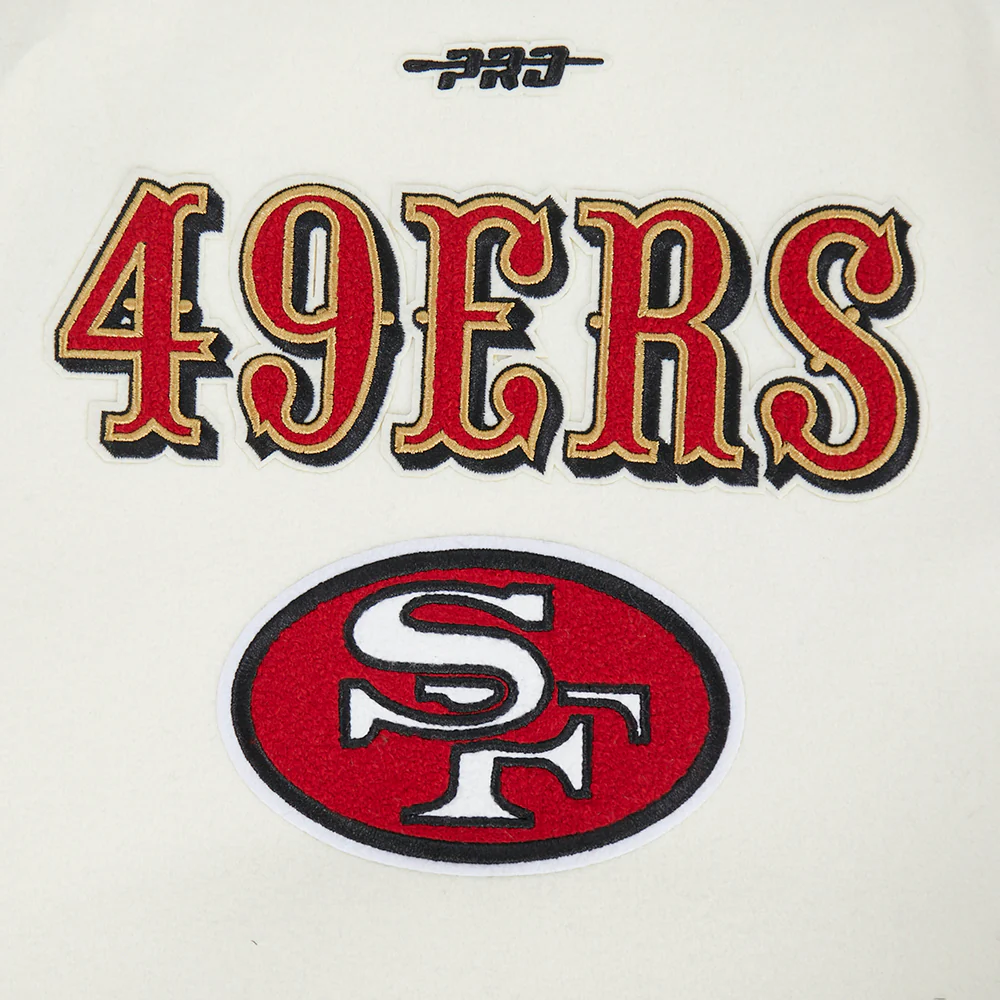 NFL SAN FRANCISCO 49ERS RETRO CLASSICS LITTLE BOY'S RIB WOOL VARSITY JACKE (EGGSHELL/ RED) - Image 5