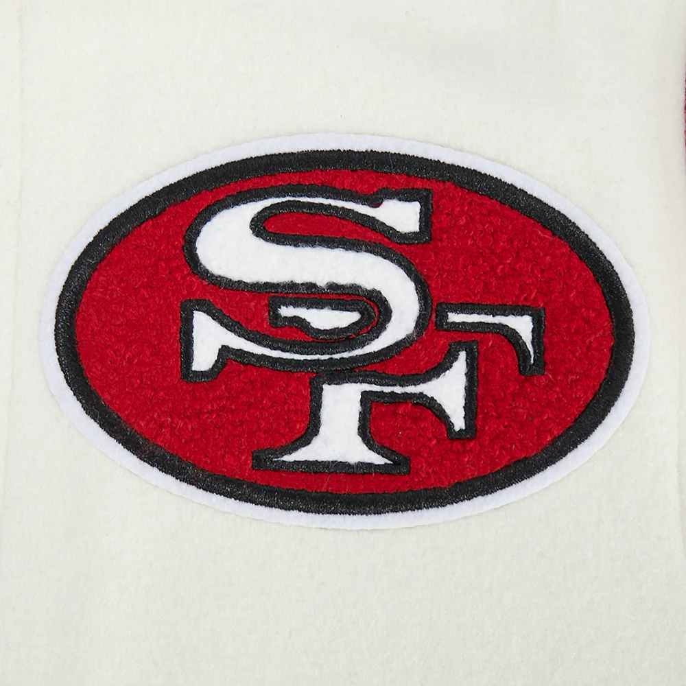 NFL SAN FRANCISCO 49ERS RETRO CLASSICS LITTLE BOY'S RIB WOOL VARSITY JACKE (EGGSHELL/ RED) - Image 6