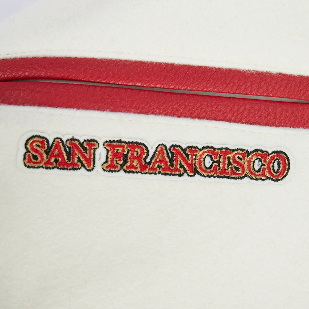 NFL SAN FRANCISCO 49ERS RETRO CLASSICS LITTLE BOY'S RIB WOOL VARSITY JACKE (EGGSHELL/ RED) - Image 8