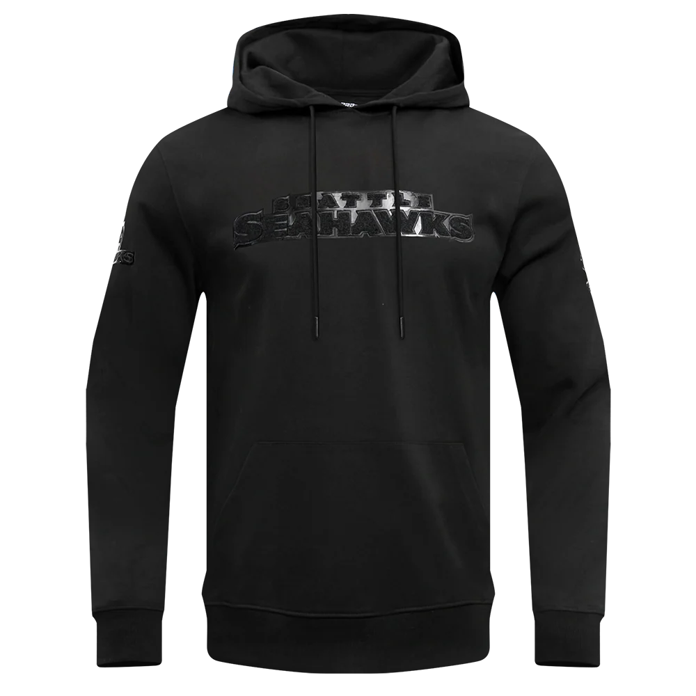 NFL SEATTLE SEAHAWKS TRIPLE BLACK MEN'S DOUBLE KNIT PULLOVER HOODIE (TRIPLE BLACK MEN'S)