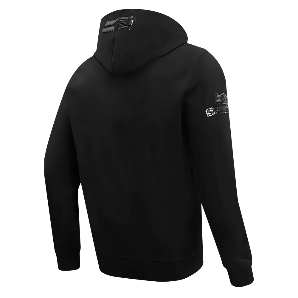NFL SEATTLE SEAHAWKS TRIPLE BLACK MEN'S DOUBLE KNIT PULLOVER HOODIE (TRIPLE BLACK MEN'S) - Image 3