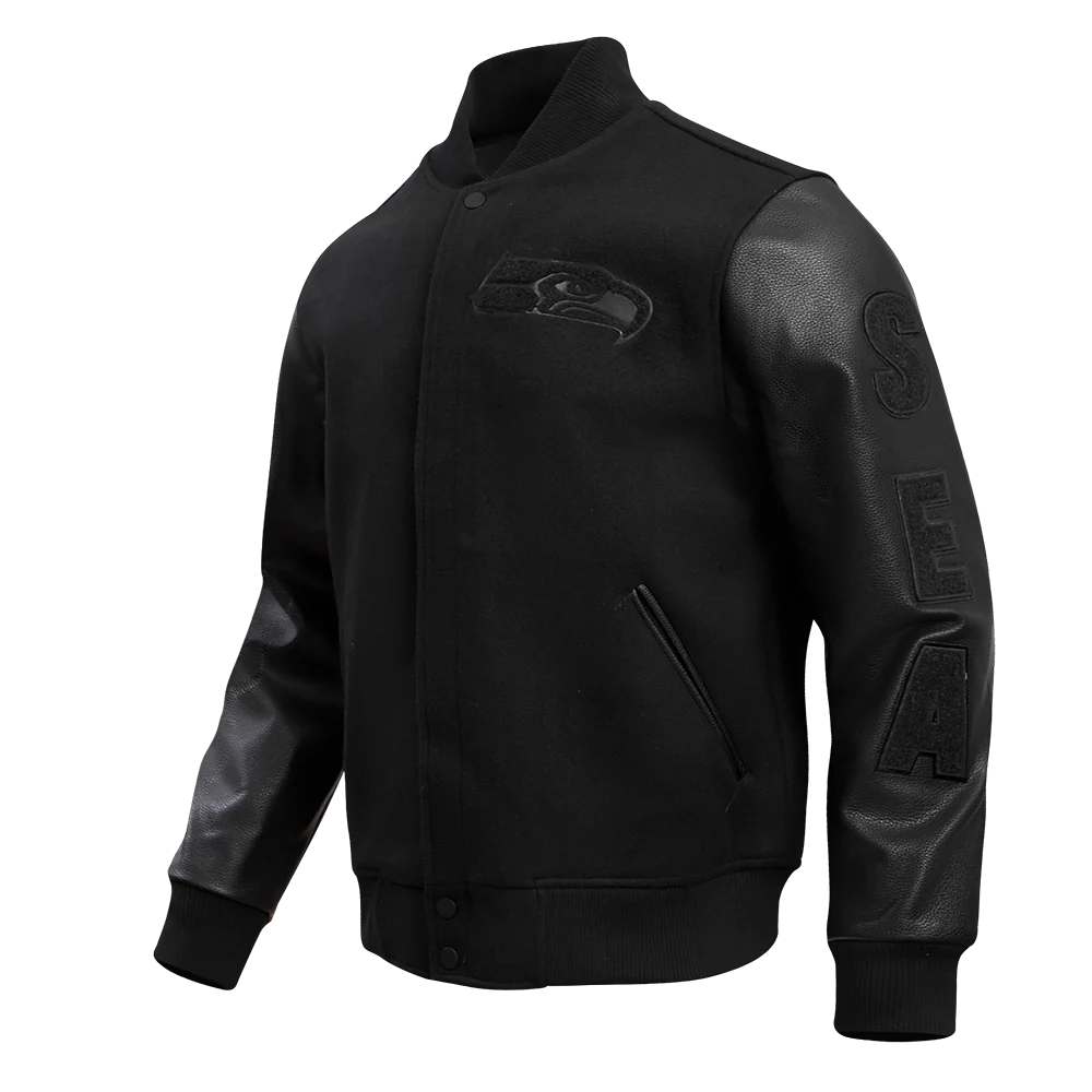 NFL SEATTLE SEAHAWKS TRIPLE BLACK MEN'S WOOL VARSITY JACKET (TRIPLE BLACK MEN'S) - Image 2
