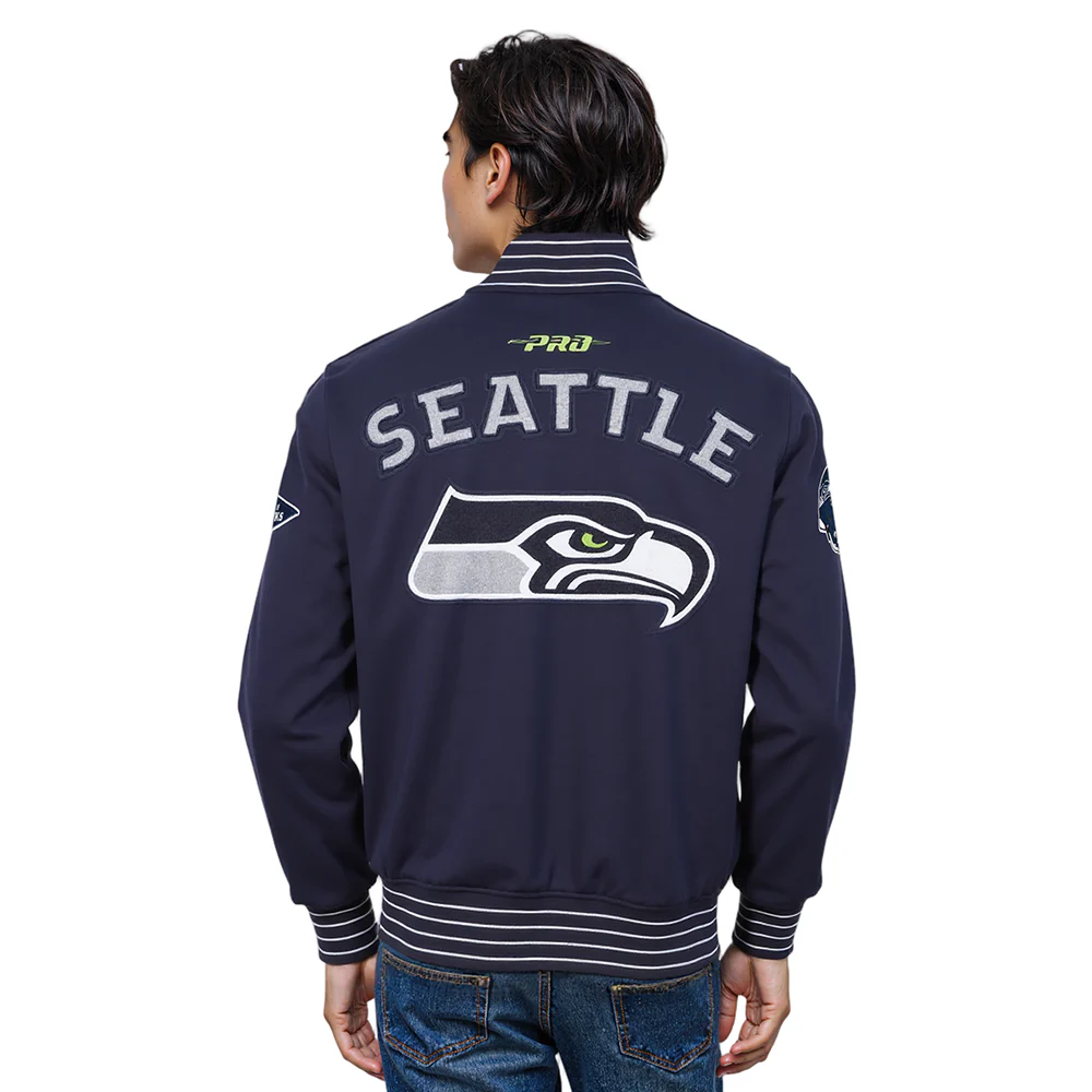 NFL SEATTLE SEAHAWKS PRO GAME DAY MEN'S DBL KNIT JACKET (MIDNIGHT NAVY/WHITE) - Image 2