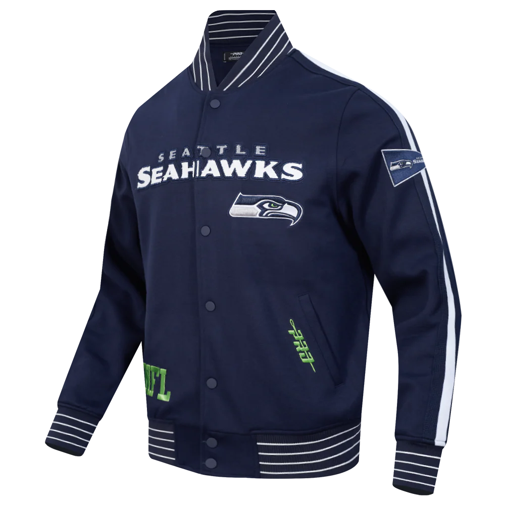 NFL SEATTLE SEAHAWKS PRO GAME DAY MEN'S DBL KNIT JACKET (MIDNIGHT NAVY/WHITE) - Image 3