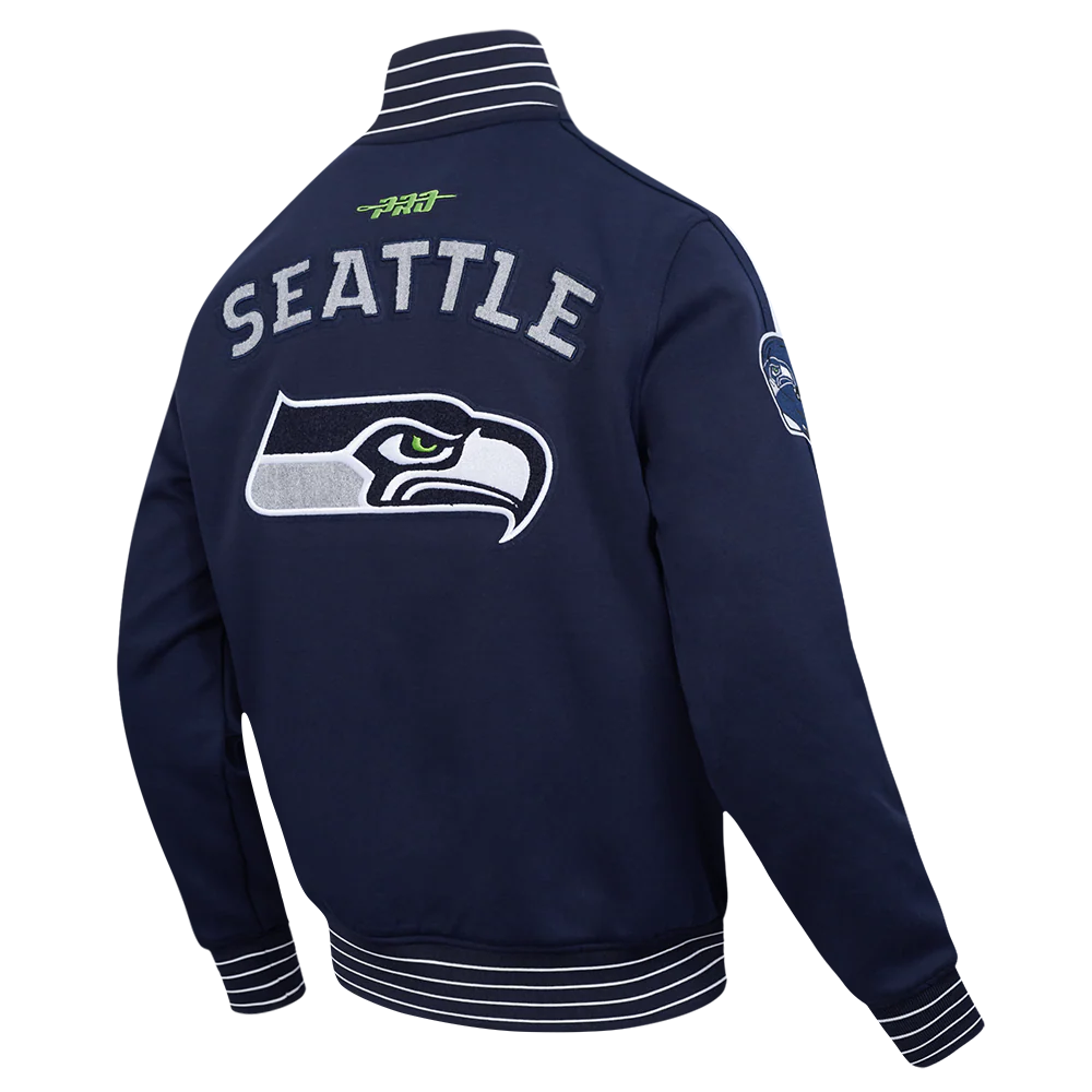 NFL SEATTLE SEAHAWKS PRO GAME DAY MEN'S DBL KNIT JACKET (MIDNIGHT NAVY/WHITE) - Image 4