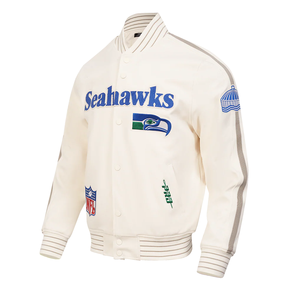 NFL SEATTLE SEAHAWKS RETRO PRO GAME DAY JACKET MEN'S RIB DBL KNIT JACKET (EGGSHELL/TAUPE/EGGSHELL) - Image 4