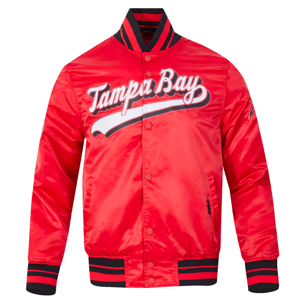 NFL TAMPA BAY BUCCANEERS SCRIPT TAIL MEN'S SATIN JACKET (RED/BLACK)