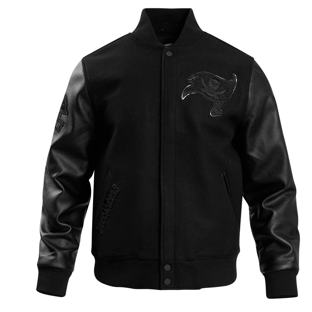 NFL TAMPA BAY BUCCANEERS TRIPLE BLACK MEN'S WOOL VARSITY JACKET (TRIPLE BLACK MEN'S)