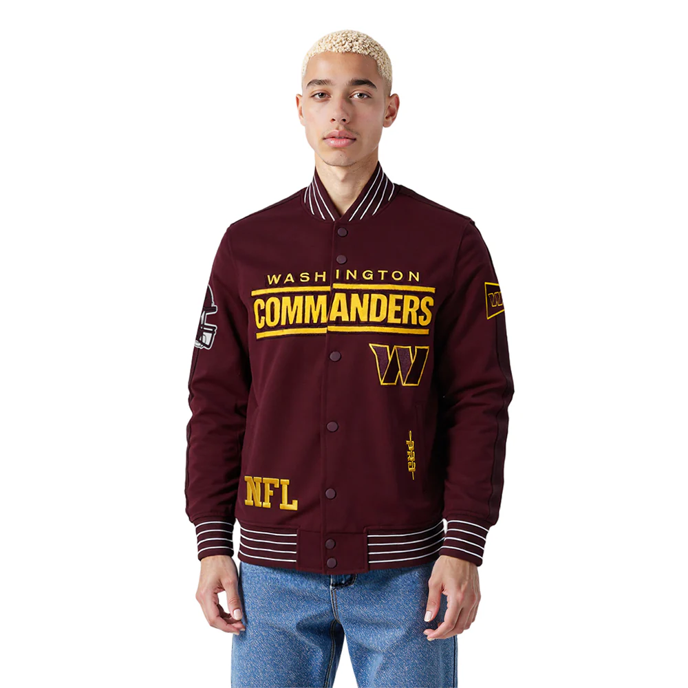 NFL WASHINGTON COMMANDERS PRO GAME DAY MEN'S DBL KNIT JACKET (WINE/EGGSHELL/WINE)