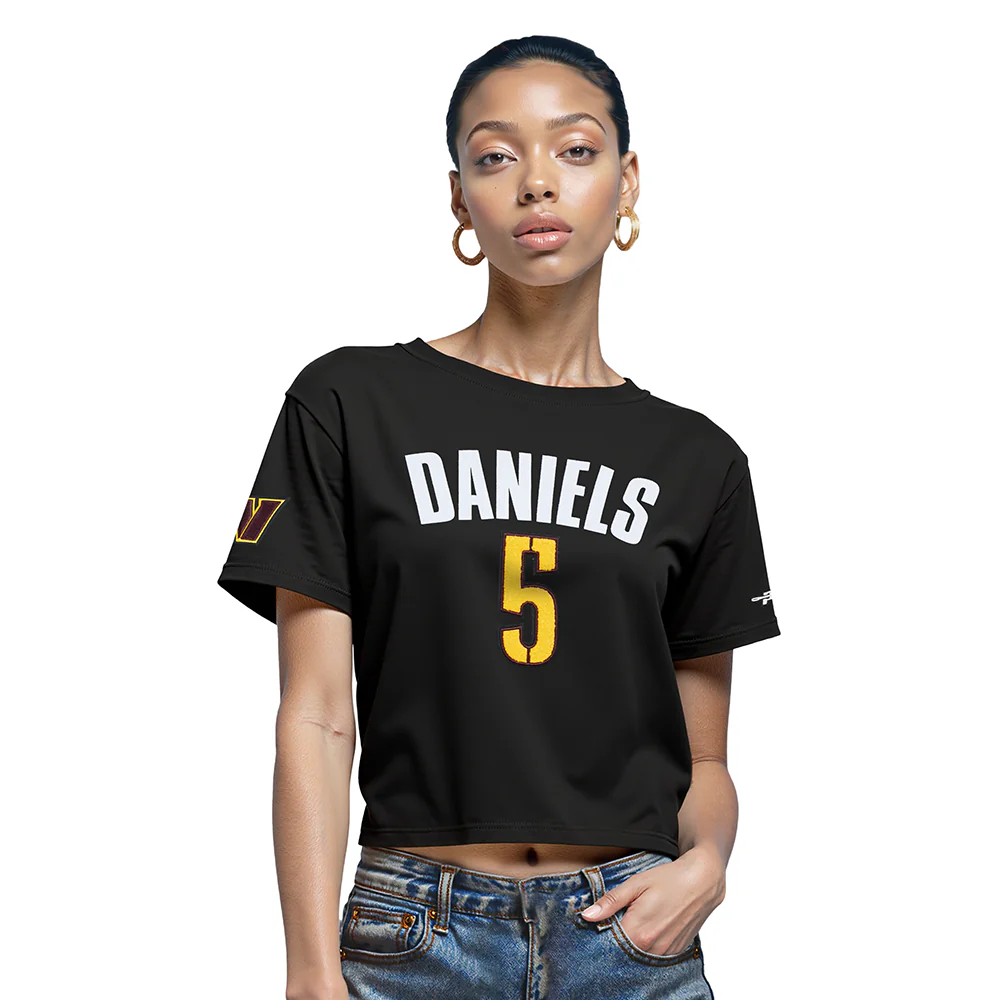 NFL WASHINGTON COMMANDERS JAYDEN DANIELS #5 CLASSIC PNN WOMEN'S SJ BOXY TEE (BLACK)