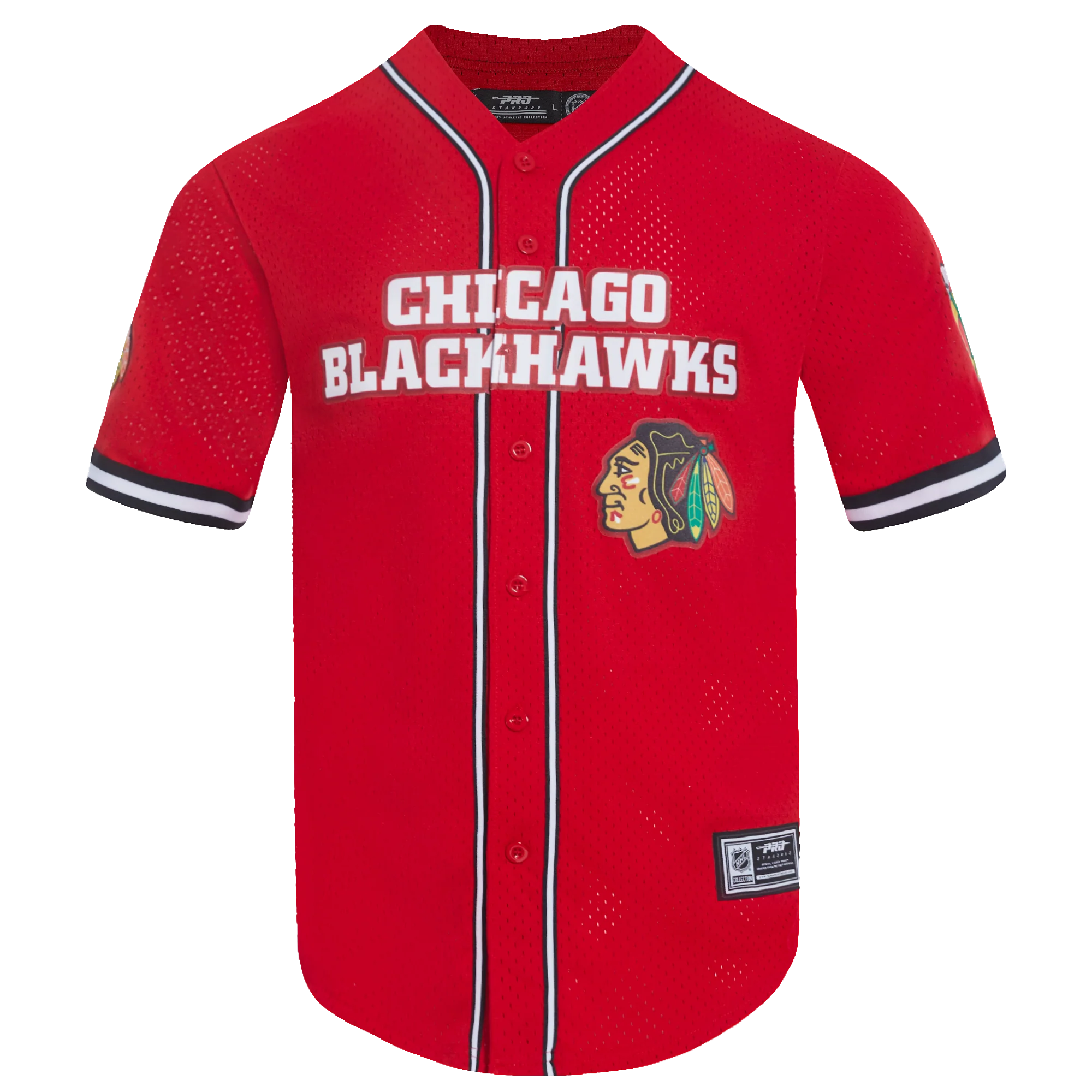 NHL CHICAGO BLACKHAWKS CLASSIC MEN'S MESH BUTTON DOWN SHIRT (RED/BLACK)