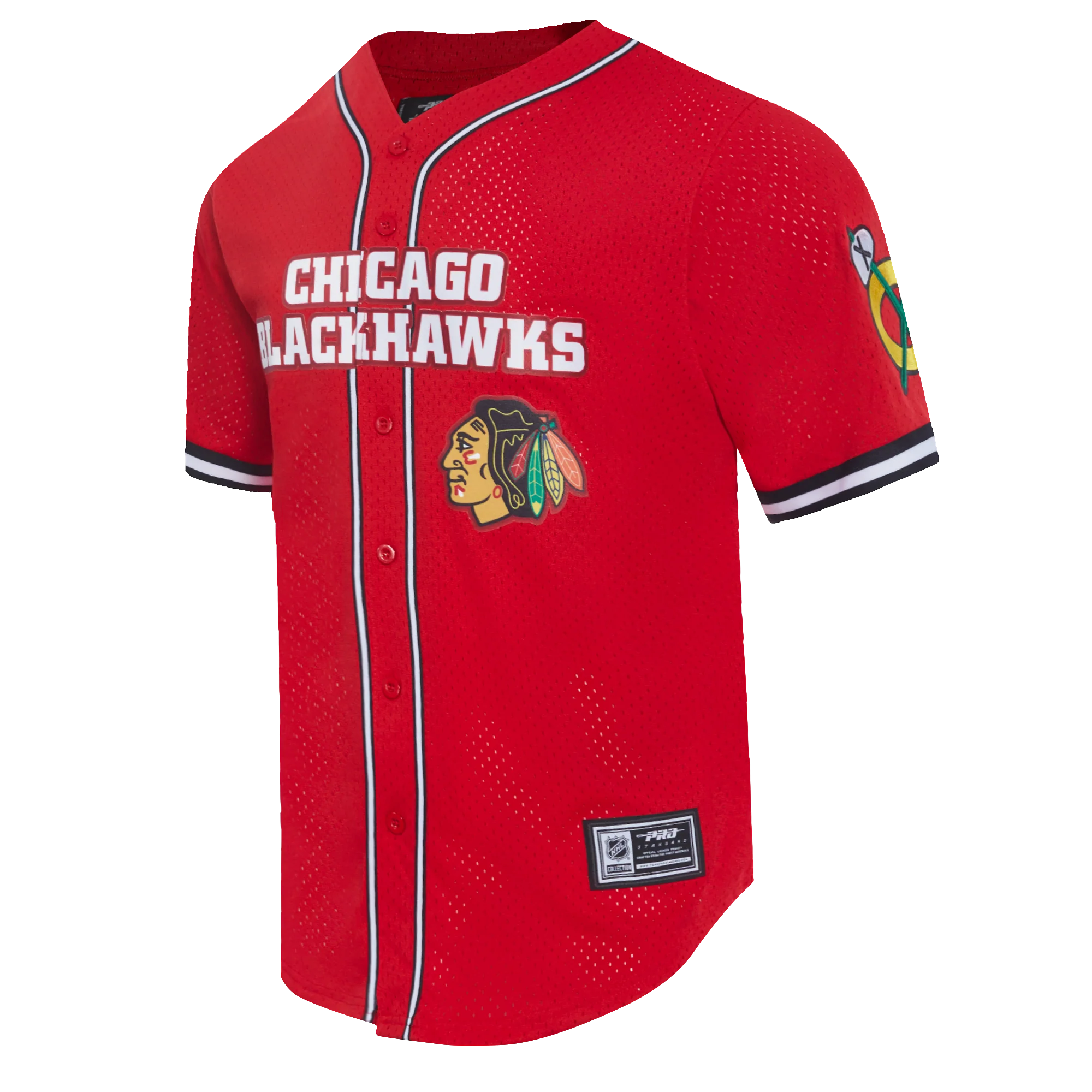 NHL CHICAGO BLACKHAWKS CLASSIC MEN'S MESH BUTTON DOWN SHIRT (RED/BLACK) - Image 2