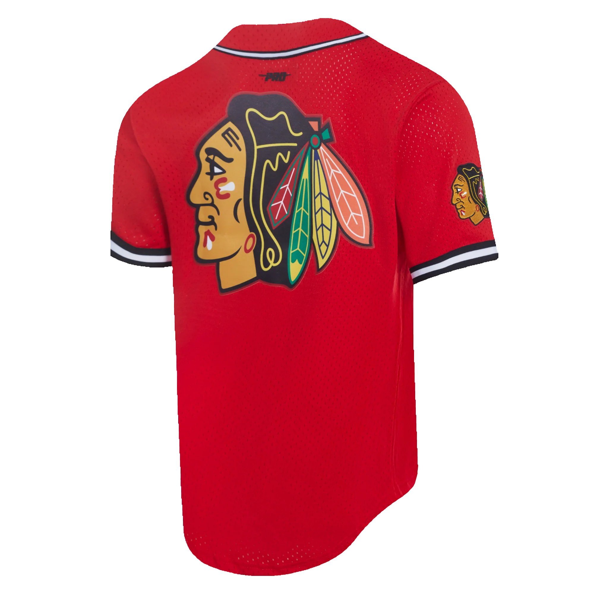 NHL CHICAGO BLACKHAWKS CLASSIC MEN'S MESH BUTTON DOWN SHIRT (RED/BLACK) - Image 4