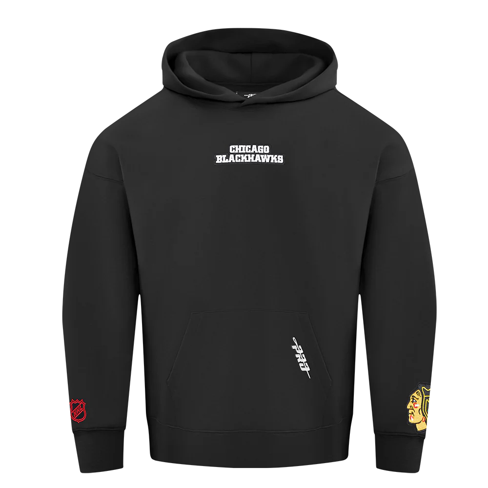 NHL CHICAGO BLACKHAWKS WINGSPAN MEN'S DROP SHOULDER FLEECE PULLOVER HOODIE (BLACK) - Image 3