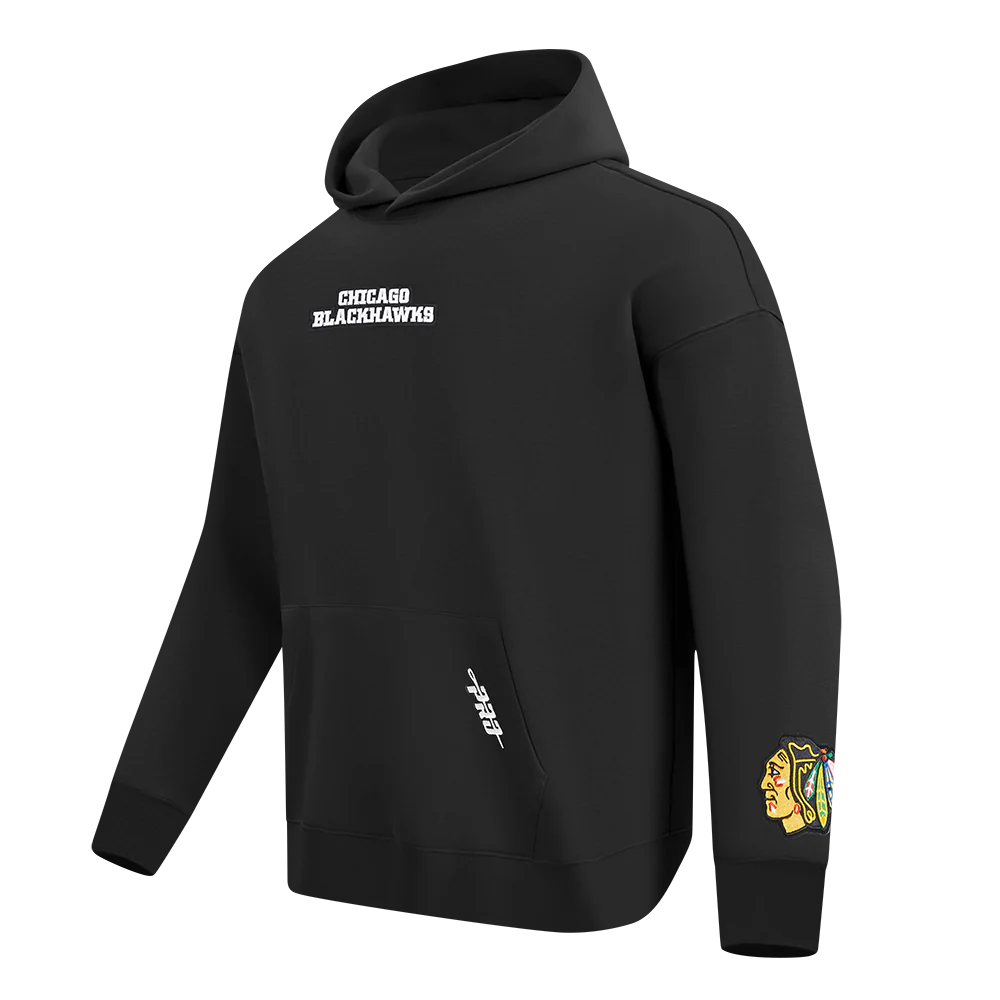 NHL CHICAGO BLACKHAWKS WINGSPAN MEN'S DROP SHOULDER FLEECE PULLOVER HOODIE (BLACK) - Image 4