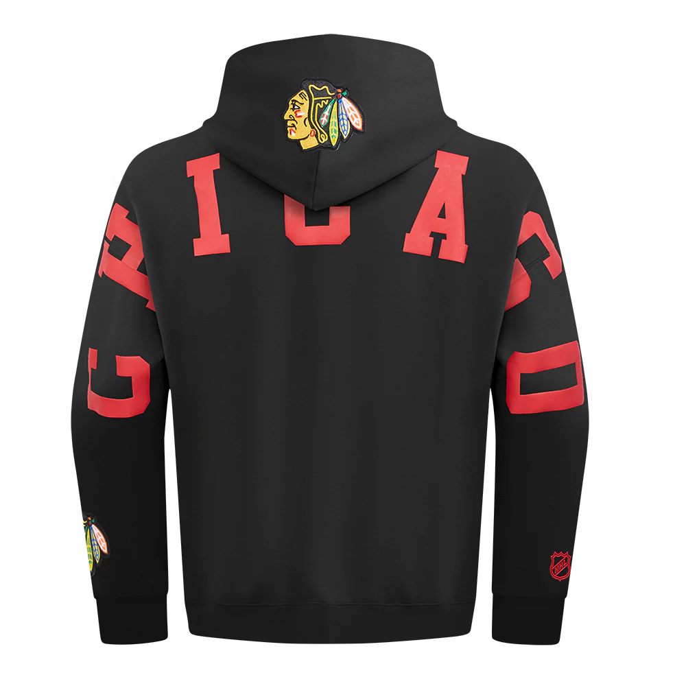 NHL CHICAGO BLACKHAWKS WINGSPAN MEN'S DROP SHOULDER FLEECE PULLOVER HOODIE (BLACK) - Image 5