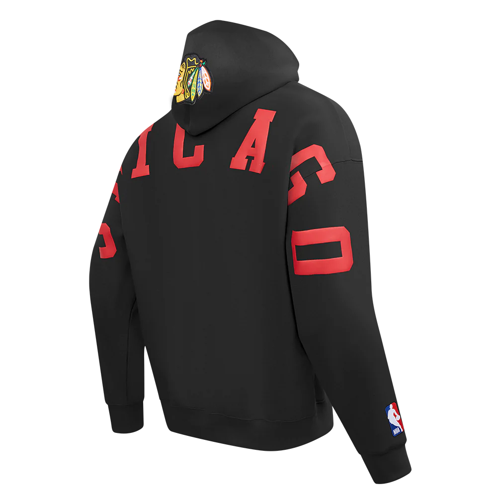 NHL CHICAGO BLACKHAWKS WINGSPAN MEN'S DROP SHOULDER FLEECE PULLOVER HOODIE (BLACK) - Image 6