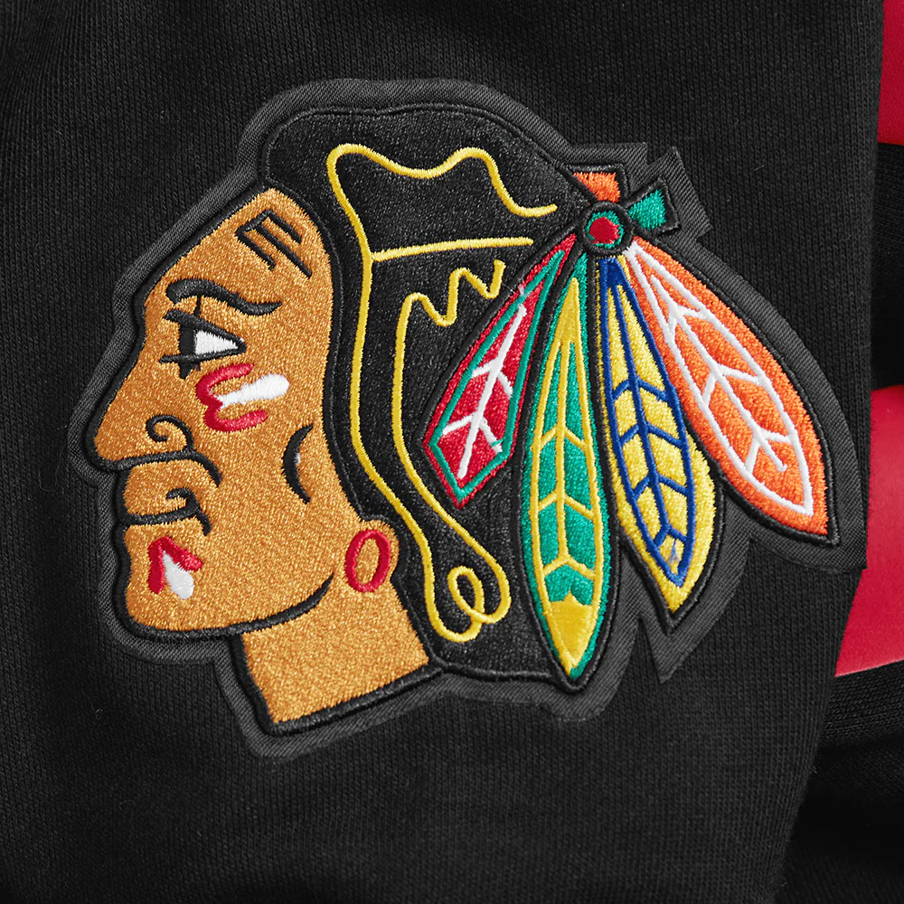 NHL CHICAGO BLACKHAWKS WINGSPAN MEN'S DROP SHOULDER FLEECE PULLOVER HOODIE (BLACK) - Image 8