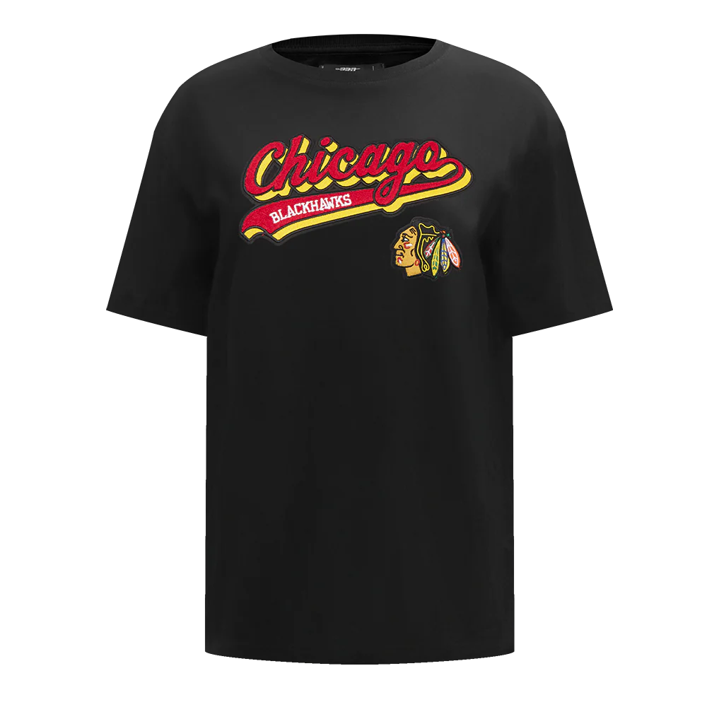 NHL CHICAGO BLACKHAWKS SCRIPT TAIL WOMEN'S BOYFRIEND TEE (BLACK)