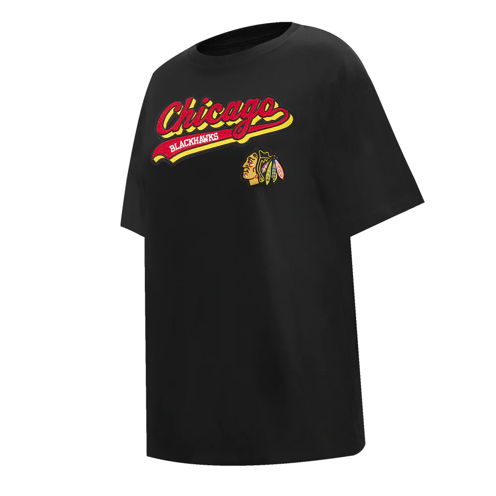 NHL CHICAGO BLACKHAWKS SCRIPT TAIL WOMEN'S BOYFRIEND TEE (BLACK) - Image 2