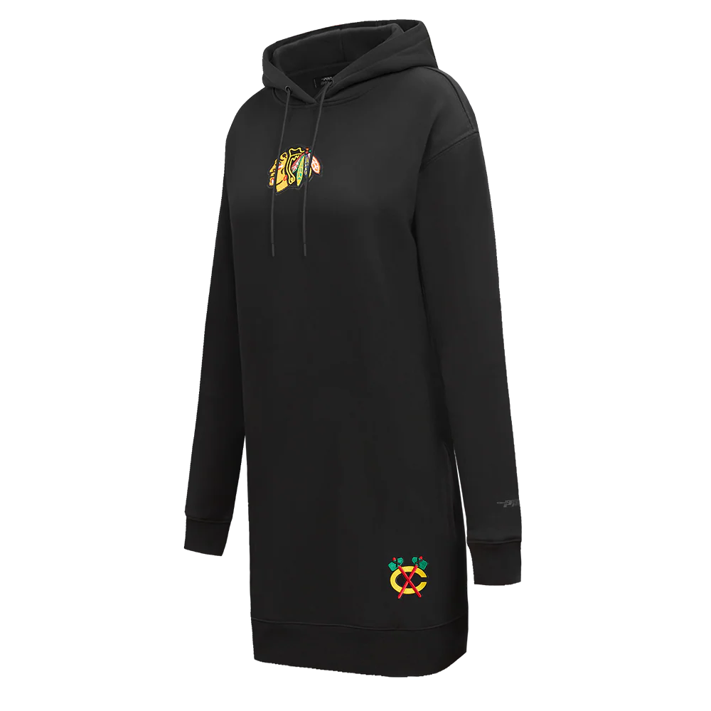 NHL CHICAGO BLACKHAWKS CLASSIC WOMEN'S FLC HOODIE DRESS (BLACK) - Image 2