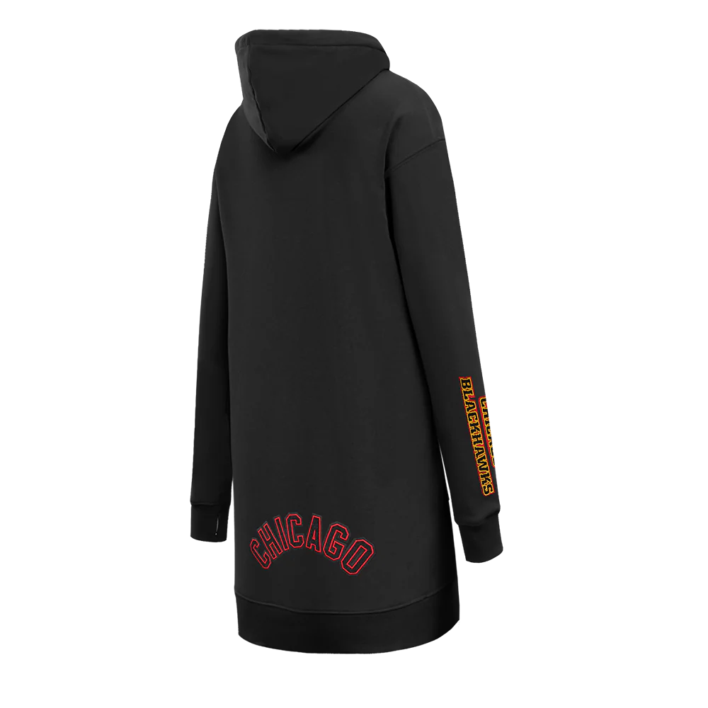 NHL CHICAGO BLACKHAWKS CLASSIC WOMEN'S FLC HOODIE DRESS (BLACK) - Image 4